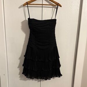 Elegant White House Black Market Ruffle Tiered Black Strapless Cocktail Dress